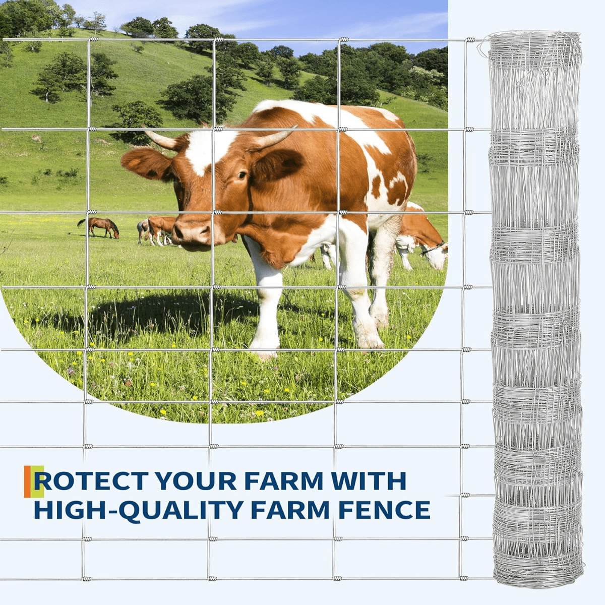 Farm Fence, 4ft x 328ft Heavy Zinc Coating Cattle Fence,Galvanized Field Wire Fencing for Goat Deer Hog Yard Livestock Animals Protection