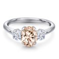 thumbnail image 3 of Gem Stone King 1.50 Cttw Peach Morganite 3-Stone Engagement Ring for Women | 925 Sterling Silver | Oval 8X6MM and Round 4MM | Three Stone Wedding Anniversary Promise Ring for Women, 3 of 6