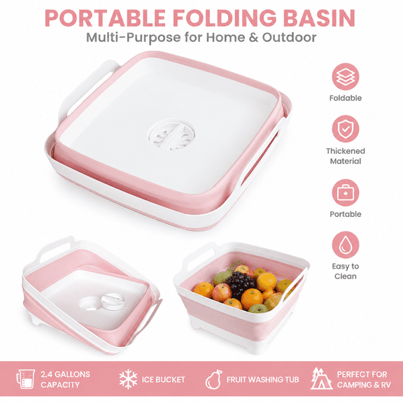 Portable Folding Basin, Retractable Plastic Washing Basin, Thickened Foldable Sink, Ice Bucket, Fruit Washing Tub
