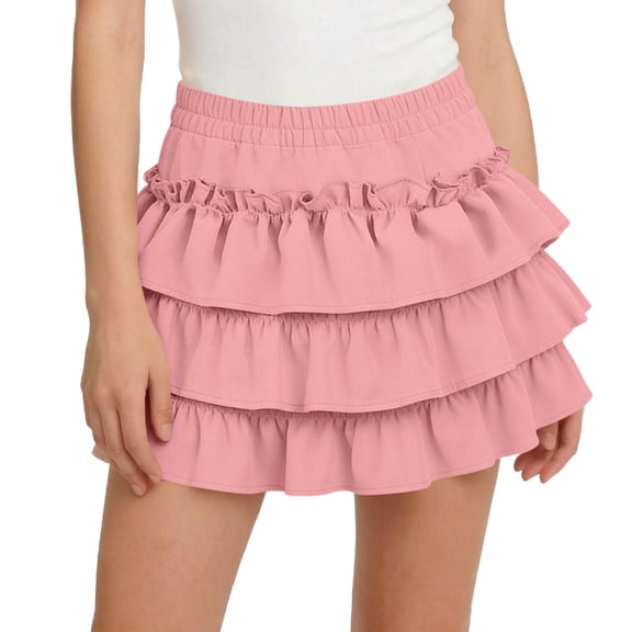 ATOGUTA Girl's Skirts Pink Elastic High Waist A-Line Short Mini Skirt for School Casual 3T-13