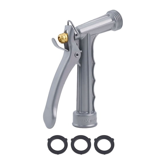 Garden Hose Nozzle High Pressure Metal Sprayer with Pistol Grip - Adjustable Flow for Car Wash, Plants, Cleaning - 5.5 inch Silver