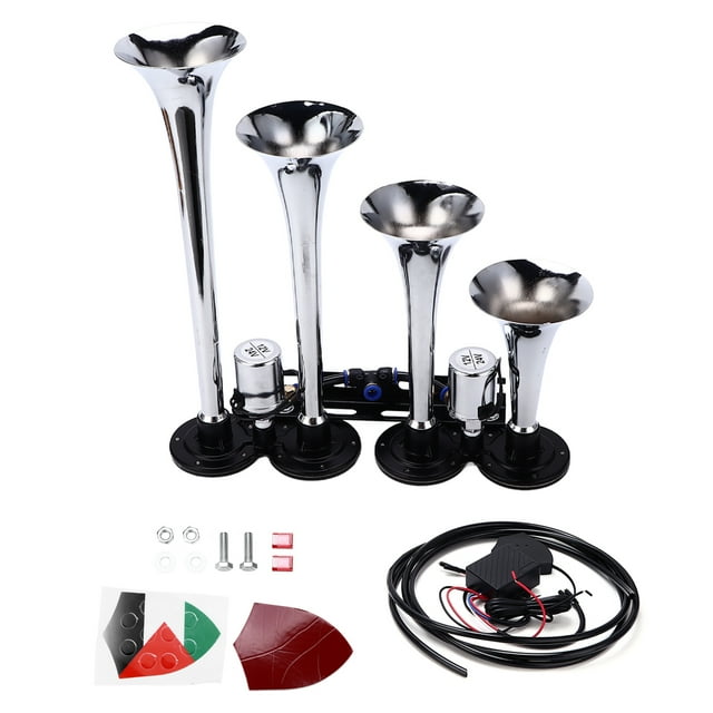 Kit de bocina de aire de 12-24 V, bocina de tren de 4 trompetas, bocina de aire modificada para vehículo de 130dB para camión, coche, barco, furgoneta