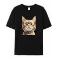 thumbnail image 7 of Cat in Glasses Men's T Shirts Cute Kitten T-Shirt for Men Crew Neck Tees Cotton Tops, Black, S, 7 of 7