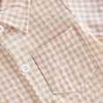 thumbnail image 5 of UngA Newborn Baby Boy Summer Clothes Gingham Button Down Shirt Bubble Romper Short Sleeve Plaid Collared Bodysuit Infant Boy Outfits (Beige,6-12 Months), 5 of 7