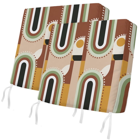 Outdoor Patio Cushion Covers 2 Pack Mid Century Abstract Art Chair Pads Slipcovers with Ties & Zipper Waterproof Modern Geometric Brown Green Seat Cushion Covers for Outdoor Couch Sofa 24x24 Inch