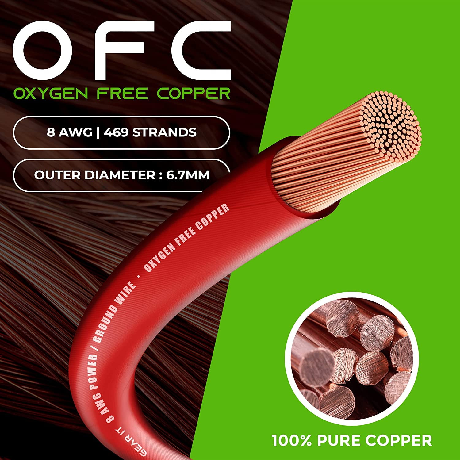 GearIT 8 Gauge Wire Oxygen Free Copper OFC (25ft - Red Translucent) 8 AWG - Primary Automotive Wire Power/Ground, Battery Cable, Car Audio Speaker, RV Trailer, Amp, Electrical 8ga - 25 Feet