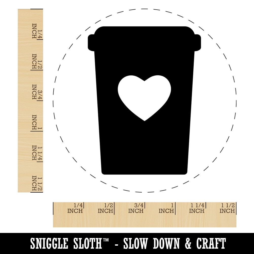 Coffee Cup Carafe with Heart Self-Inking Rubber Stamp Ink Stamper - Black Ink - Large 1-1/2 Inch