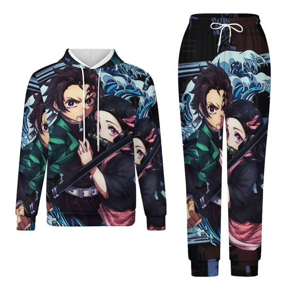 Demon Slayer Unisex Adult Sweatsuits Hoodie & Sweatpants Long Sleeve Hooded Sweatshirt Matching Joggers Tracksuit Sets 2XS