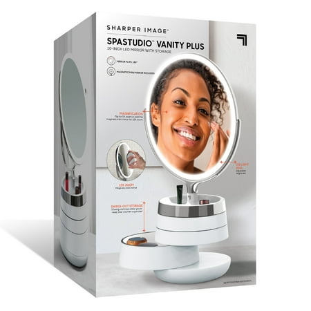 Sharper Image - Spastudio Vanity Plus 10-Inch LED Mirror with Storage - White