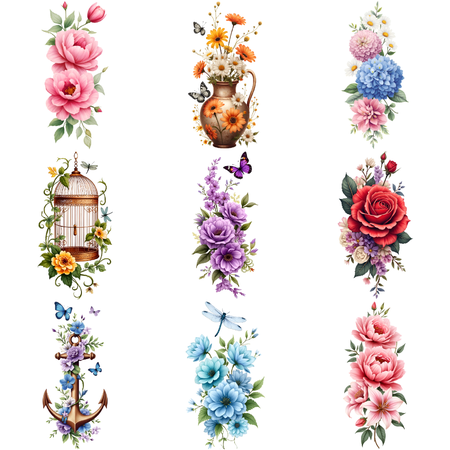 9 Sheets Temporary Tattoos Waterproof Lasting Body Stickers Floral Rose Butterfly Peony Flower Adult Women Tattoo Stickers Arm Forearm Thigh Back Shoulder