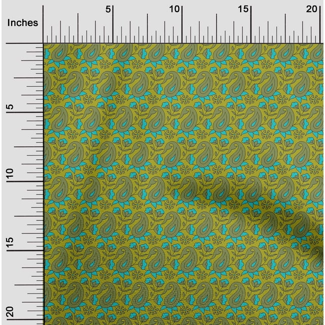 oneOone Polyester Lycra Fabric Leaves|Floral & Paisley Block Print Fabric BTY 56 Inch Wide