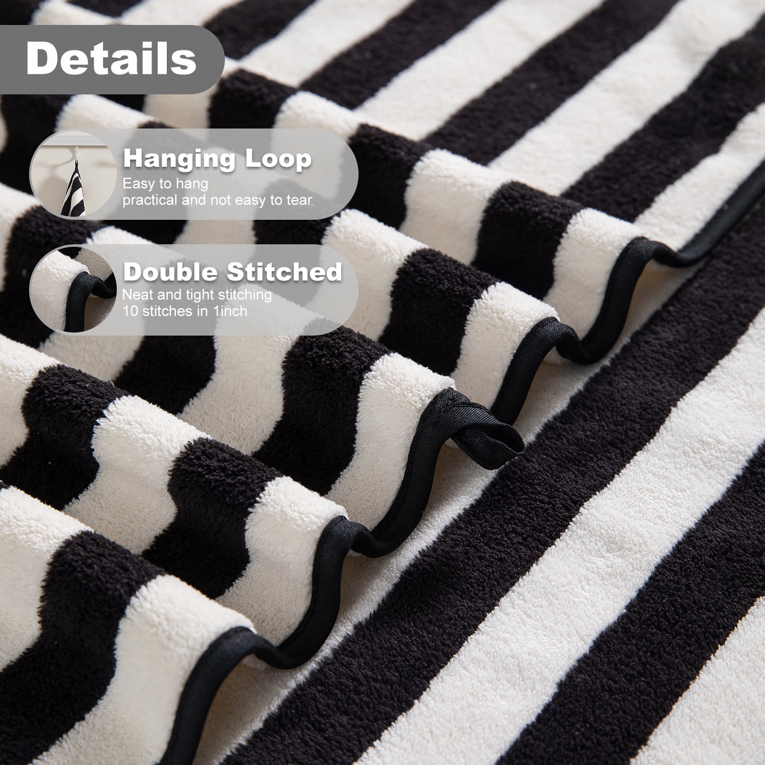 Smuge 12 Pcs Stripe Family Bath Towels Set - 4 Bath Sheet Towels, 4 Hand Towels, 4 Washcloths, Microfiber Soft Shower Towel for Bathroom Gym Spa(Black)