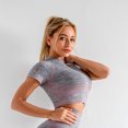 thumbnail image 1 of Mujeres Yoga Crop Top Spliced Gradient Secado rápido O cuello Manga corta Bodycon Fitness Training G Abanopi Yoga Top, 1 of 7