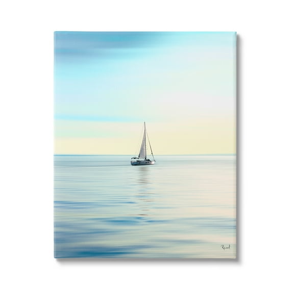Stupell Industries Blue Sunlit Sailboat Transportation Painting Gallery Wrapped Canvas Art Print Wall Art, 16 x 20
