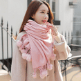 thumbnail image 4 of Bufanda de cachemira cálida de invierno con pompón, bufanda sólida para mujer con bola de pelo de conejo, pashmina, bufandas gruesas, chales, manta de gran tamaño para mujer, 4 of 5