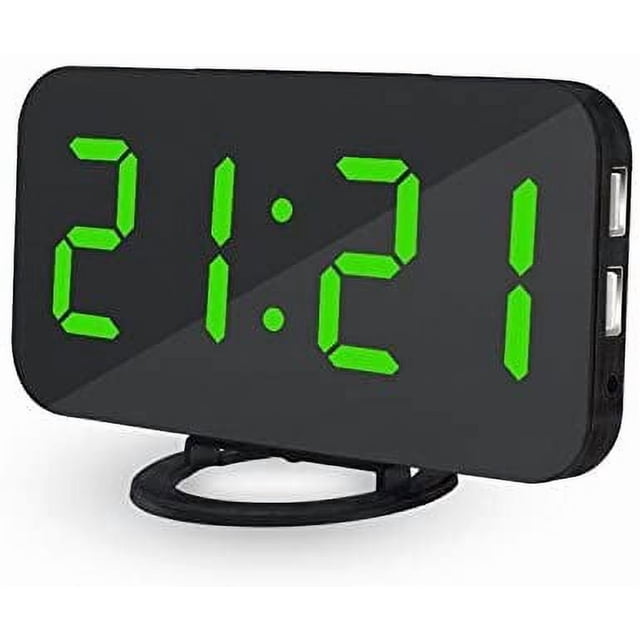 Reloj Despertador Digital Moderno LED Ultradelgado con Función de Repetición y Ajuste de Hora - con Cargador de Teléfono - Verde