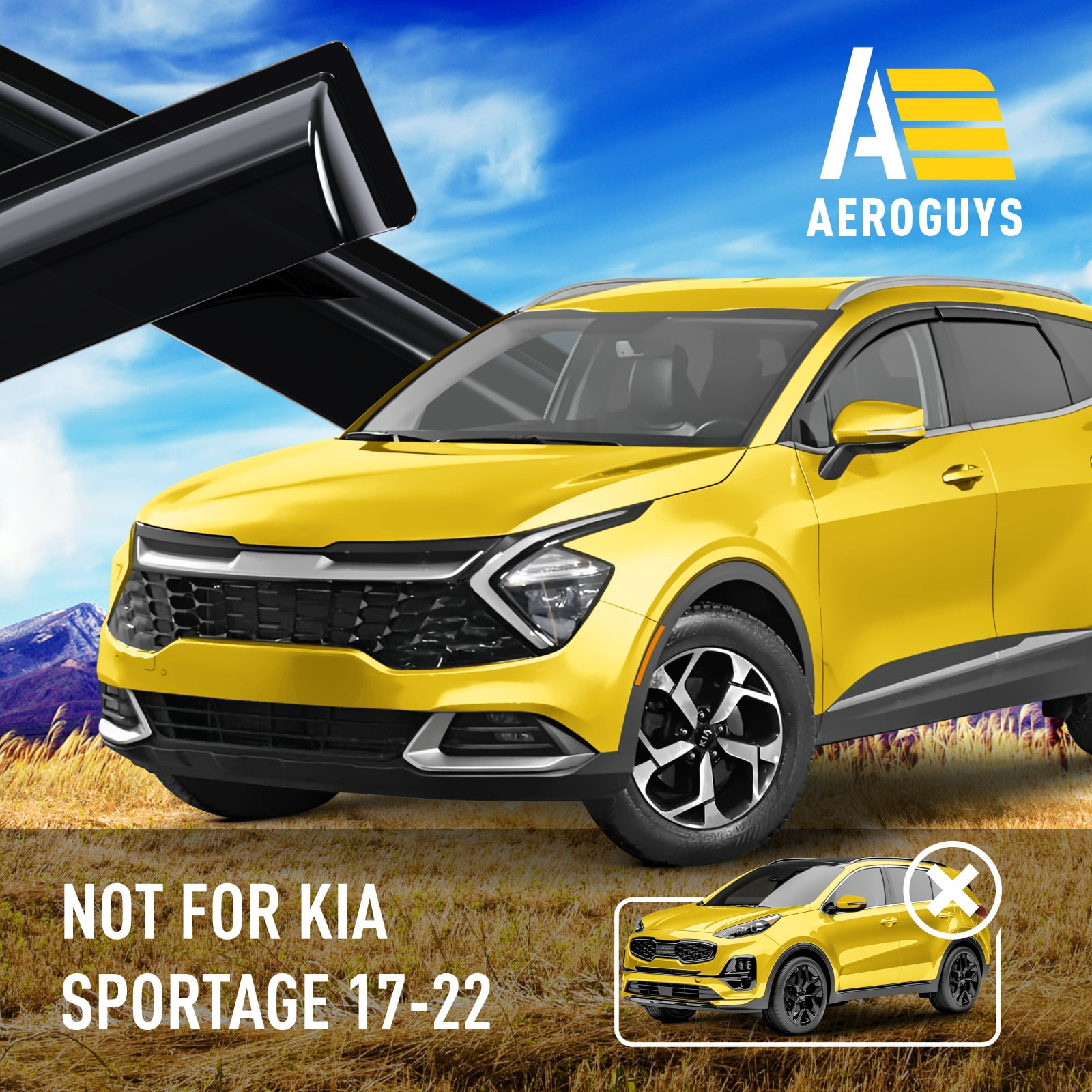 AEROGUYS Tape-On Window Deflectors Extra Durable Window Visors Rain Guards Fit for Kia Sportage 2023-2026, Sun Visors, Wind Vent Visors, Car Accessories - 4pcs. AG0206