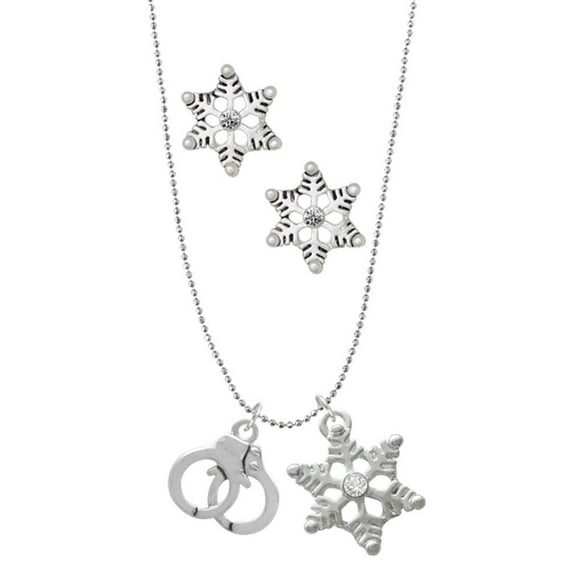 Delight Jewelry Silvertone Handcuffs Silver tone Snowflake Charm Necklace and Stud Earrings