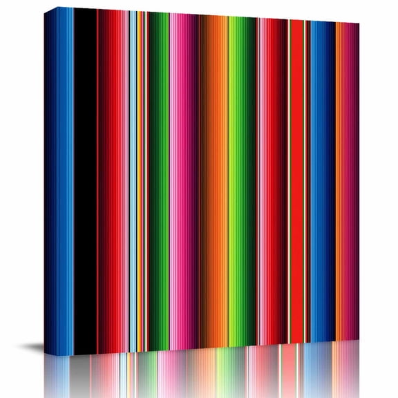 Framed Canvas Wall Art for Living Room Mexico Colorful Stripes Wall Decor, Vertical Striped Aesthetic Paintings for Bedroom Office Kitchen Bathroom, Ready to Hang Artwork Wall Pictures 8x8 Inch