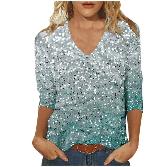 SHE IS Womens 3/4 Sleeve Tops, Womens Long Sleeve Graphic T Shirts V Neck Workout Tops for Women Long Sleeve Tight V Neck Blouses for Women Plus Size Plus Size Tunic Tops for Women 3x