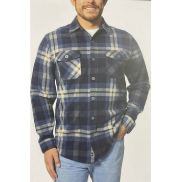 Freedom Foundry Men's Lightweight Plush Plaid Fleece Shirt, Blue Medium