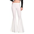 thumbnail image 1 of Wweixi Stretchy Women Bell Bottom Wide Application Lightweight Comfortable Pants white L 1Set, 1 of 6