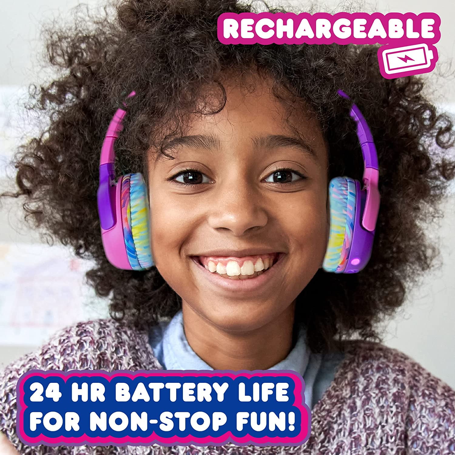 Move2Play Kidz Bop Bluetooth Headphones for Kids | Hi-Def Microphone & Speakers | 94dB Volume Limiting | Wireless | Adjustable | School Use | Gift 3 4 5 6 7 8+ Year Old Girls Boys