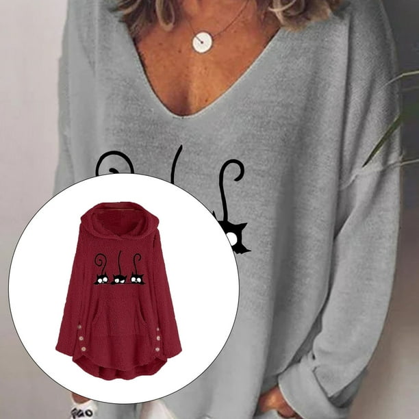 Lady Fashion Hoodies Ladies Autumn Winter Ladies Hooded Button Hooded  Pullover Embroidery Clothes Loose Casual Tops Switch Sweatshirt XXL 