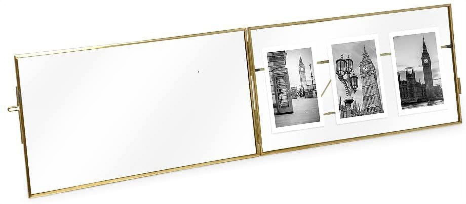 Isaac Jacobs 3-Photo Vintage Style Glass and Metal Floating Picture Frame Horizontal w/ Locket Closure; Fits 3 2x3 photos