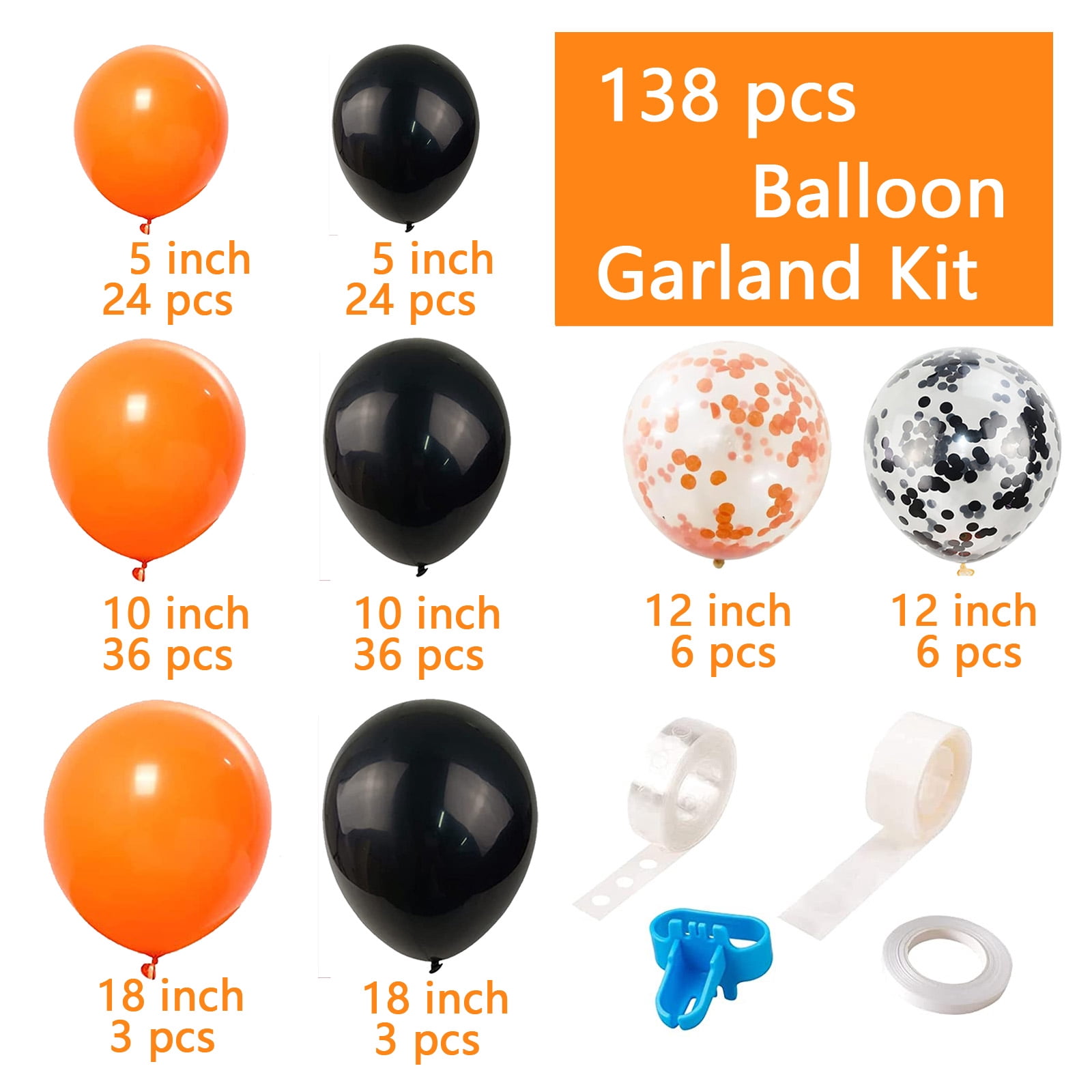 KIRIKOU 138pcs Black and Orange Balloon Garland Arch Kit 18" 12" 10" 5" Chrome Metallic Confetti Pastel Latex Balloons for Birthday Wedding Baby Shower Holiday Graduation Party Decors