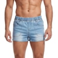 thumbnail image 2 of Ceisia Men Elastic Waist Light Wash Denim Shorts Pocket Design Casual Summer Short Jeans Light Blue L Gift, 2 of 9