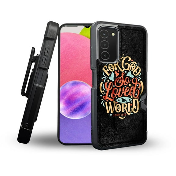 ANJ  Rugged Shockproof Holster Case Card Slot Kickstand   Tempered Glass Cover for Samsung Galaxy A03s - John 3:16