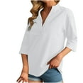 thumbnail image 7 of CZHJS Women's Comfy Elegant Tunic Casual Loose Cotton Lien Business Flowy Blouse Vintage Clothing Trendy Work 3/4 Sleeve Shirts Button up V-Neck Solid Color Tops Fashion White L, 7 of 7