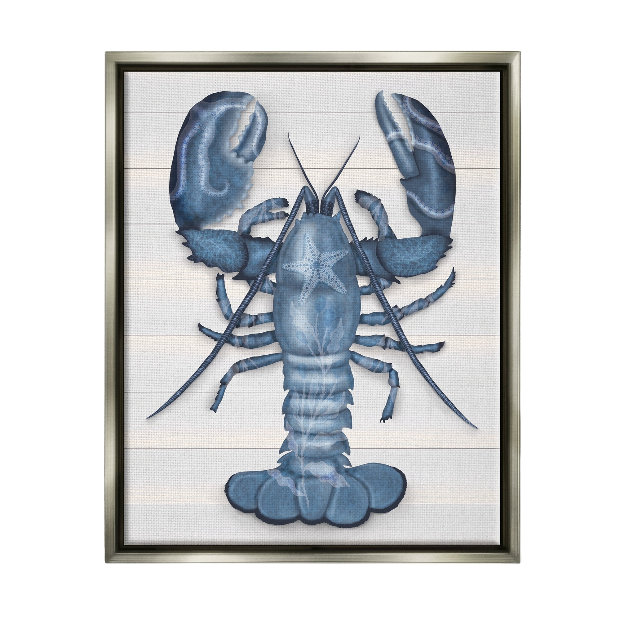 Stupell Industries Detailed Blue Lobster Starfish Botanical Motif Panels Graphic Art Luster Gray Floating Framed Canvas Print Wall Art, Design by Darlene Seale