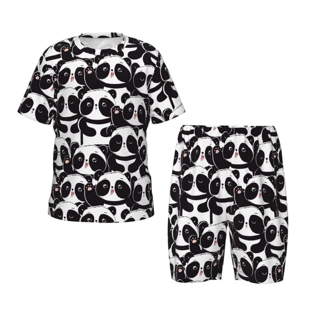 Balery Panda Conjunto de Pijama Infantil de Manga Corta con Estampado – Ropa de Dormir de Algodón Suave-Small
