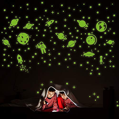 260 Pcs Glow In The Dark Stars Glowing For Ceiling Star Wall Decals Solar System Space Galaxy Planets Stickers Kids Girls Boys Room Decorations Bedroom Com - Light Up Star Stickers For Ceiling
