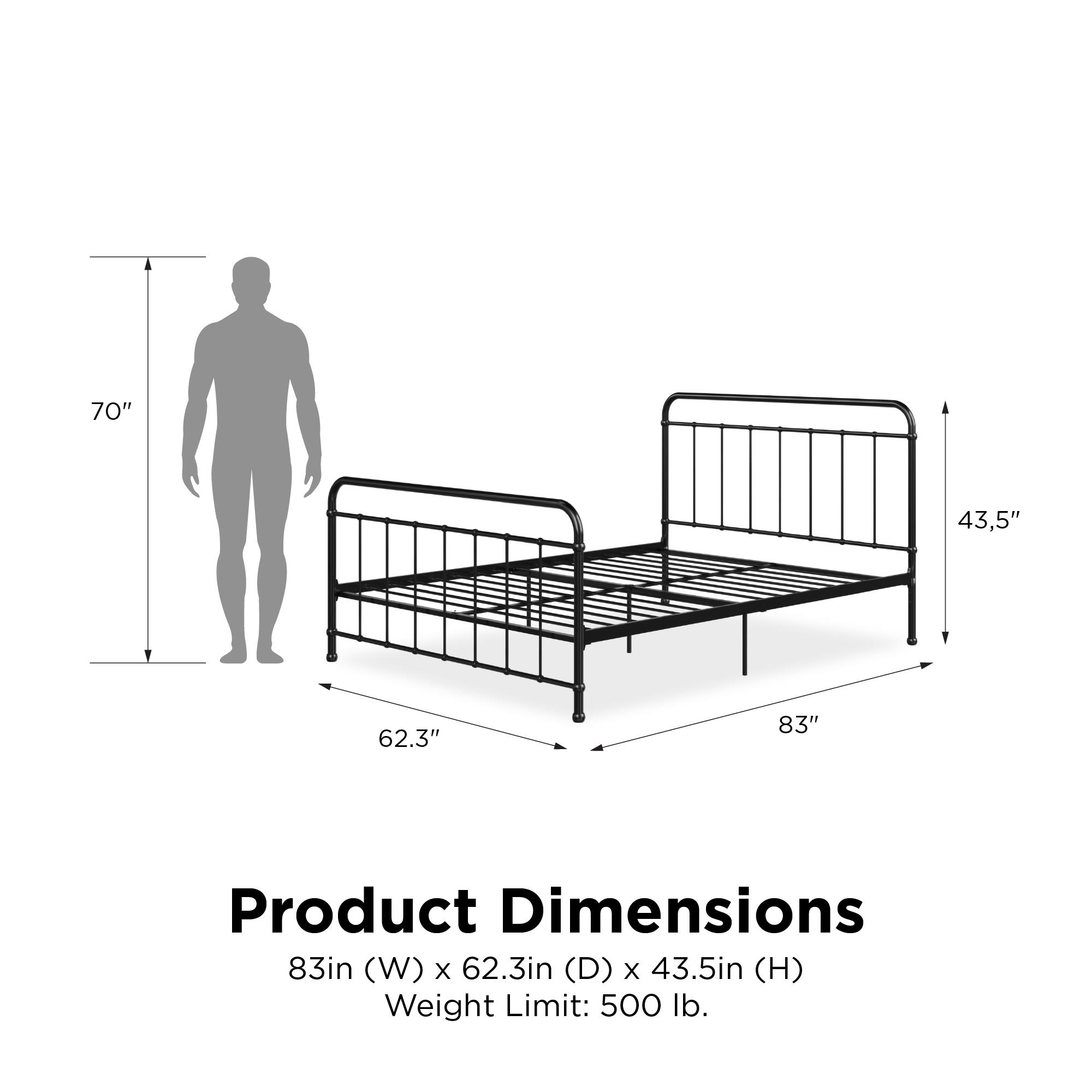 Woven Paths Brooklyn Iron Metal Platform Bed, Queen, Black