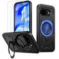 thumbnail image 4 of for Google Pixel 9A Case,Compatible with MagSafe,2 Pack Glass Screen Protector,Built-in KickStand Grip Ring,Heavy Duty Military Grade Shockproof Rugged Phone Cover For Pixel 9A 6.3"(Black), 4 of 5