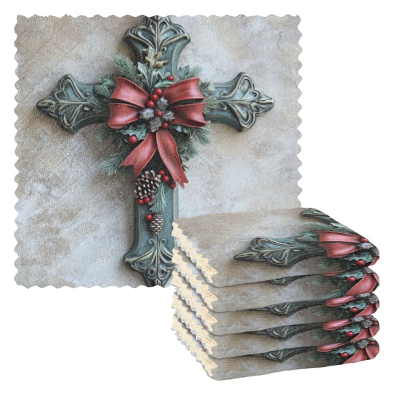 6 Pieces of Kitchen Towels 11x11Inch Kitchen Dish Cloths Kitchen Dish Towels Reuseable Cleaning Cloths Christmas Green Cross
