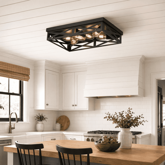 XPEHK 6-Light Matte Black Square Flush Mount Ceiling Light, Farmhouse Crisscross Metal Cage Close to Ceiling Lighting Fixture for Entryway Hallway Bedroom-1 Pack