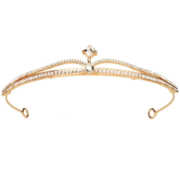 DINHEAROM Golden Bridal Tiara Rhinestone For Wedding 1Set 5.5X5.1X0.8In