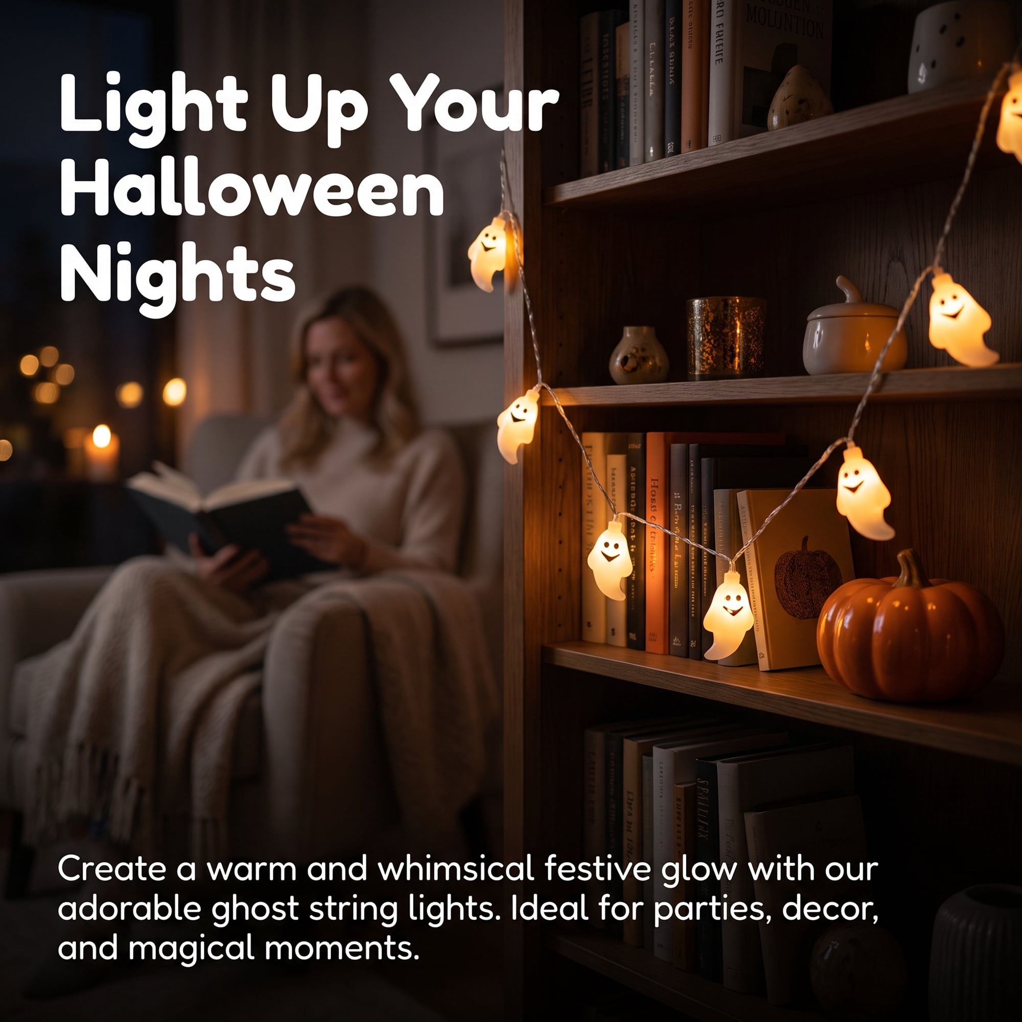 Unique Bargains Halloween Ghost-shaped Fairy Lights 4.9 ft Ghost Battery Operated