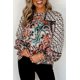 thumbnail image 1 of ABPHQTO Blusa de manga larga con volantes y estampado geométrico floral mixto negro negro negro para mujer, 1 of 5