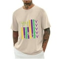 thumbnail image 2 of Jinhomg Mens Funny Party Tee Shirt 2025 Fashion Mardi Gras Print Tops Big and Tall Casual Short Sleeve Crew Neck Holiday T-Shirts Tuesday Carnival Wear Lightening Deals Khaki XXL, 2 of 4