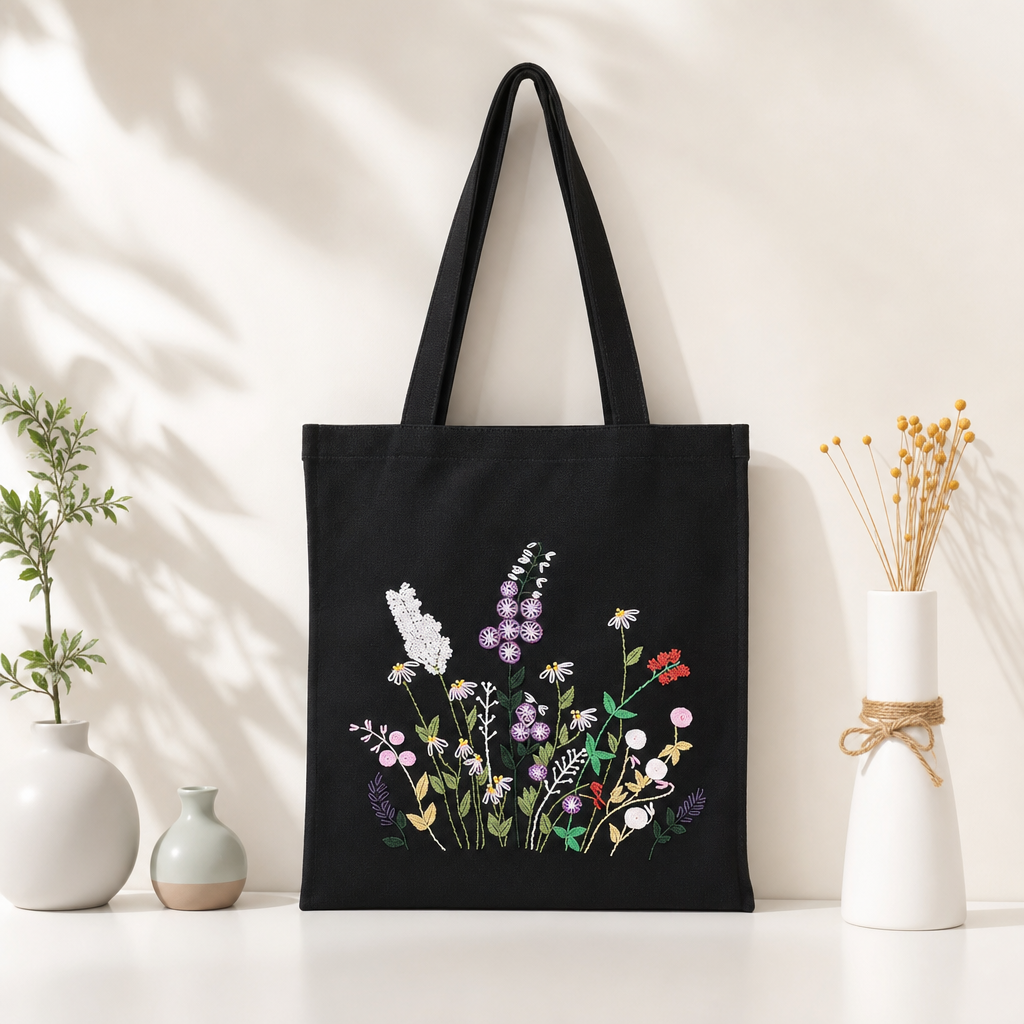Vetpw Tote Bag Embroidery Kit for Beginners with Floral Pattern photo 5