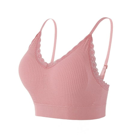 

Sports Bras For Women Wire-Free Bralette Solid Pink One Size