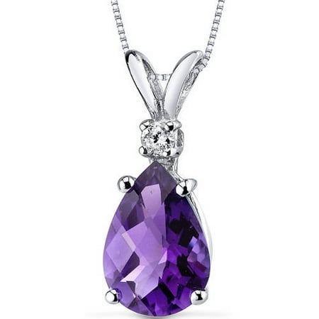 Oravo 1.50 Carat T.G.W. Pear-Cut Amethyst and Diamond Accent 14kt White Gold Pendant, 18
