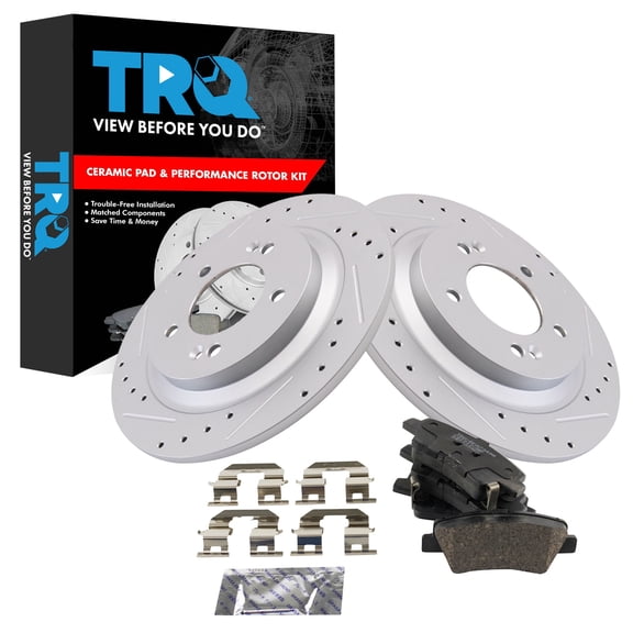 TRQ Rear Brake Pad and Rotor Set Ceramic Drilled Slotted G Coated Rotors Fits 2018-2020 Hyundai Elantra GT 2016-2019 Sonata 2016-2020 Kia Optima 2016-2019 Soul EV