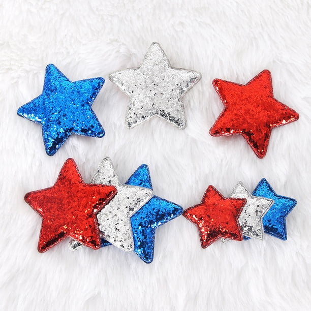 Pinza para el cabello Rojo Blanco Azul Lentejuelas Star | Accesorio para el cabello Pentagrama Patriótico | Decoración de la celebración del Día de la Independencia | 2 Tamaños | Material de algodón