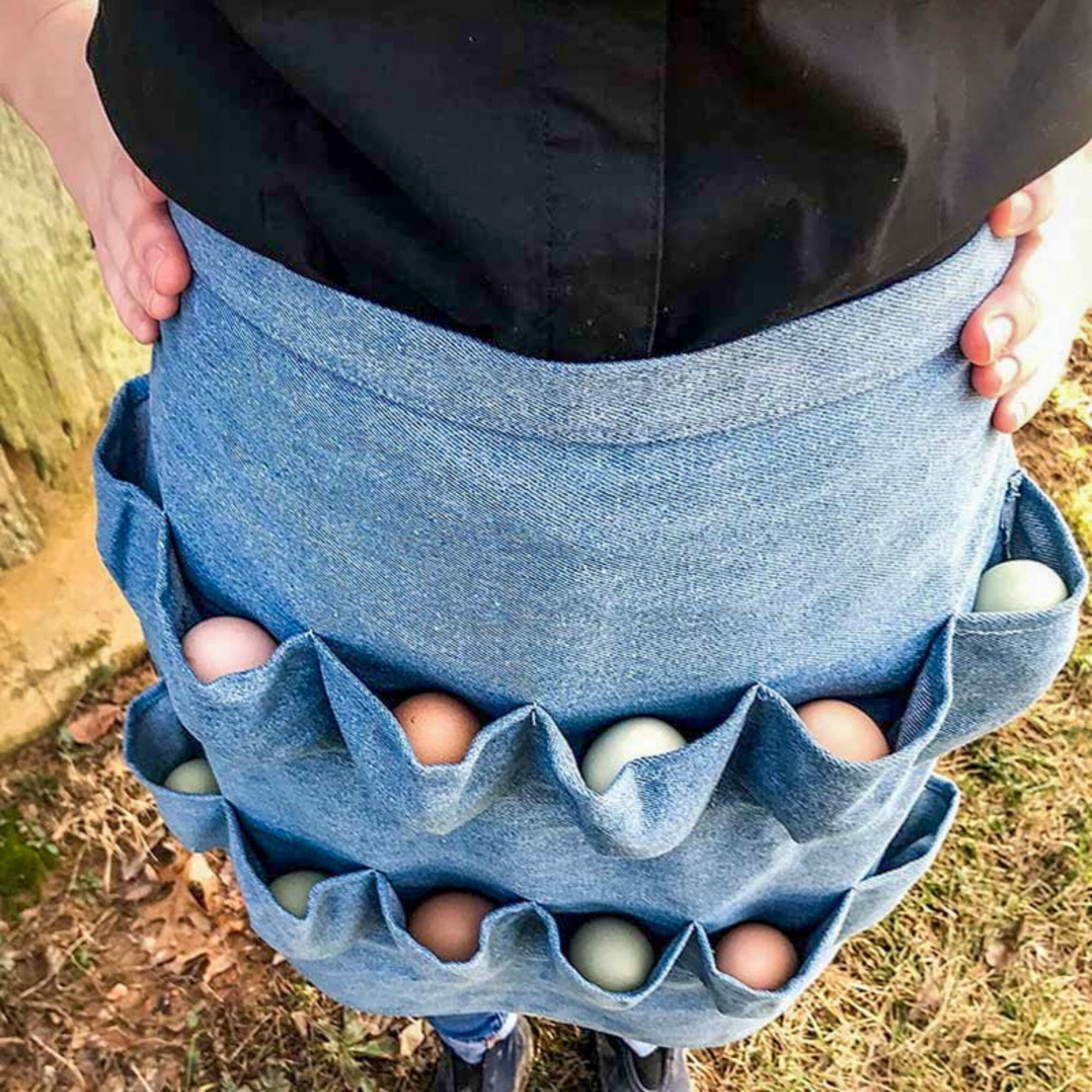 Backyard Barnyard 12 Pocket Soft Durable Denim Egg Gathering Apron FREE  RUSTIC GIFT BAG INCLUDED! Collecting Chicken Duck Quail Poultry Eggs